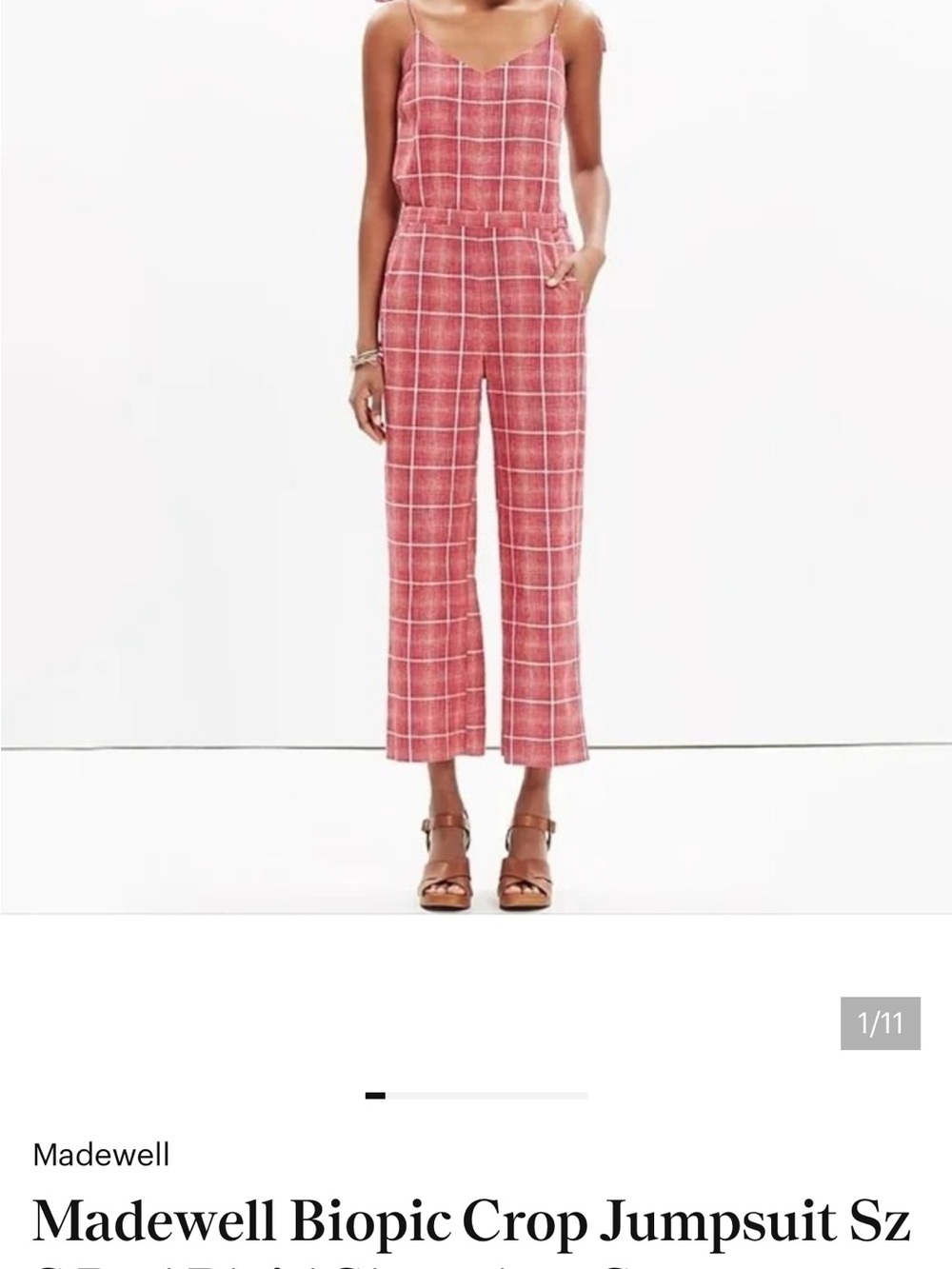 Madewell Red Plaid Crop Jumpsuit with Wide Legs